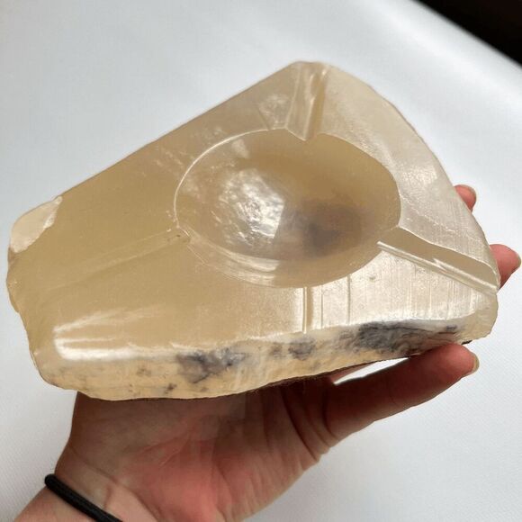Vintage Natural Edge Carved Onyx Dish / Ashtray with Suede Backing - Picture 1 of 6